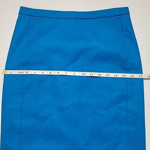 J Crew Women's Straight Pencil Skirt Bright Blue Lined Cotton Size 0 *Read* - Picture 5 of 15